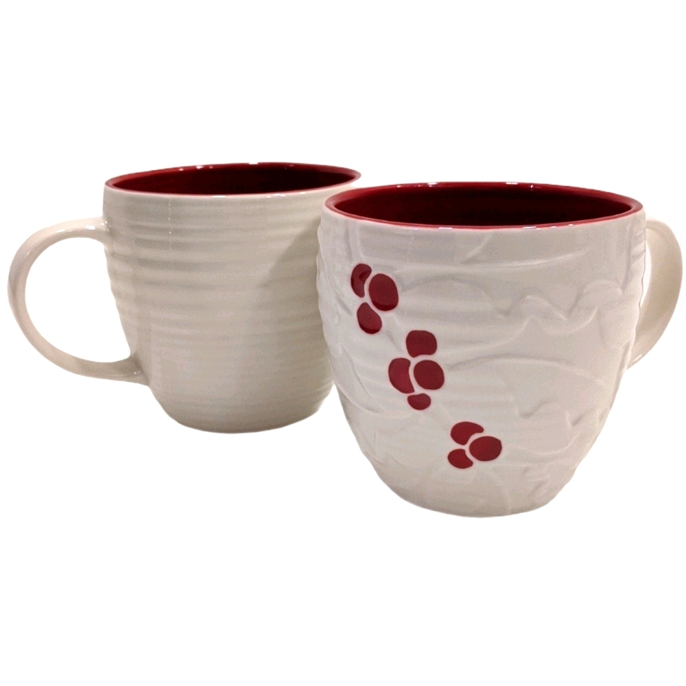 Starbucks Hand Painted Holly Berries Set of 2 Mugs